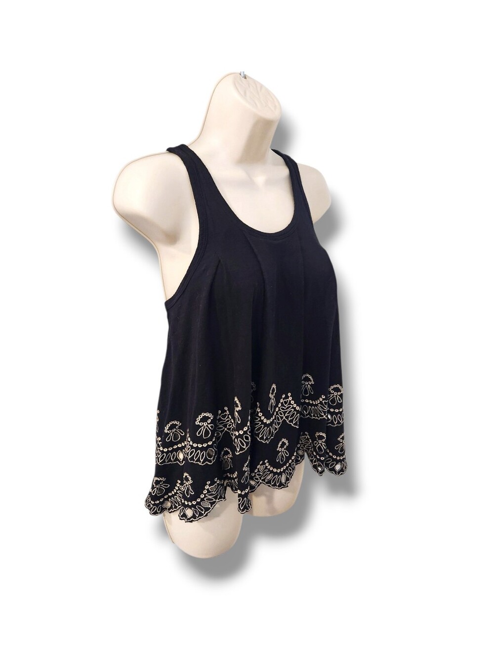 Free People Boho Toosaloosa Slub Attina Eyelet Keyhole Cut Out Swing Tank Top - Picture 3 of 14